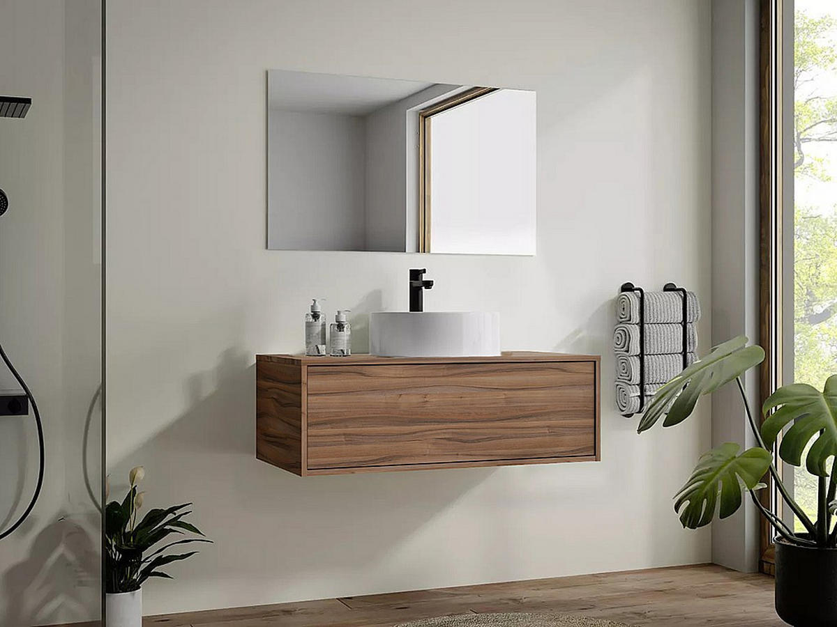 EINZELWASCHTISCH - 94 cm x 47 cm - Holz, Platte - Naturfarben Dunkel - TEANA - Naturfarben, Holz (94/32/47cm) - Vente-Unique