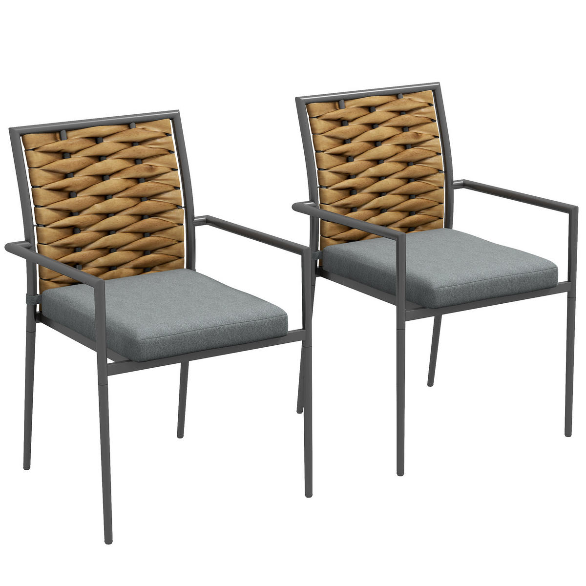GARTENMÖBEL Set, Stahl, Polyester, Grau - Grau, Kunststoff/Metall - Outsunny