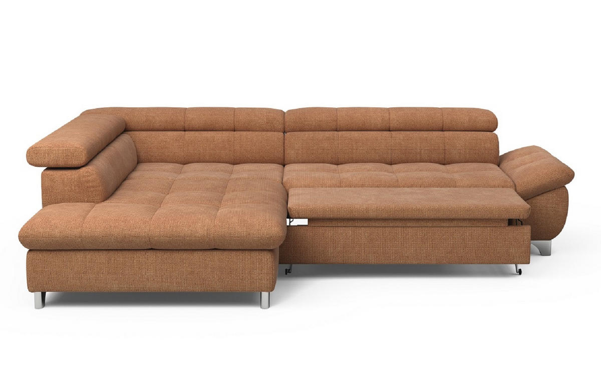 ECKSOFA mit Schlaffunktion und verstellbare Kopflehnen - Cognac/Silberfarben, Textil/Metall (312/234cm) - Cotta