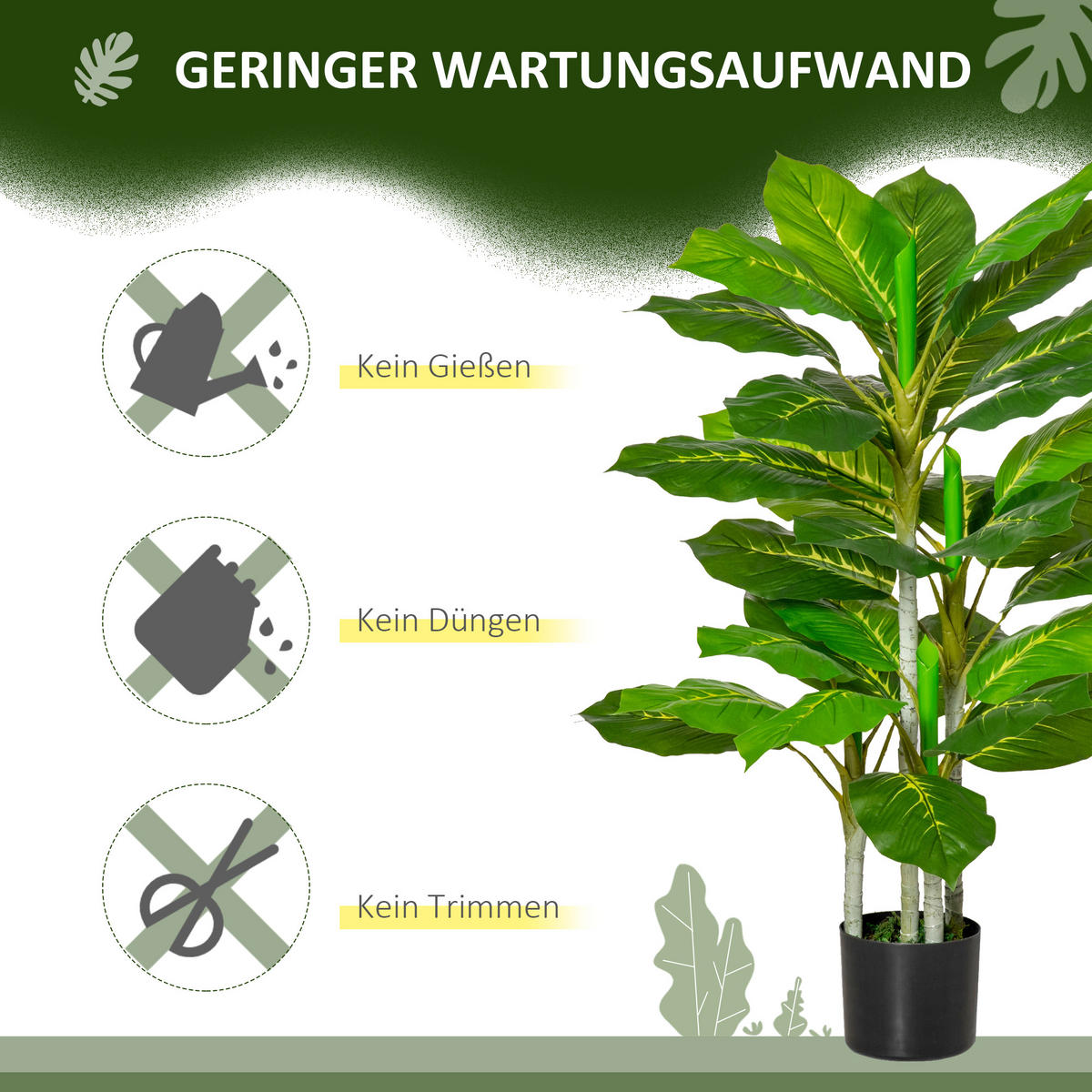 KUNSTPFLANZE PEVA Grün - Grün, Metall (95cm) - HOMCOM