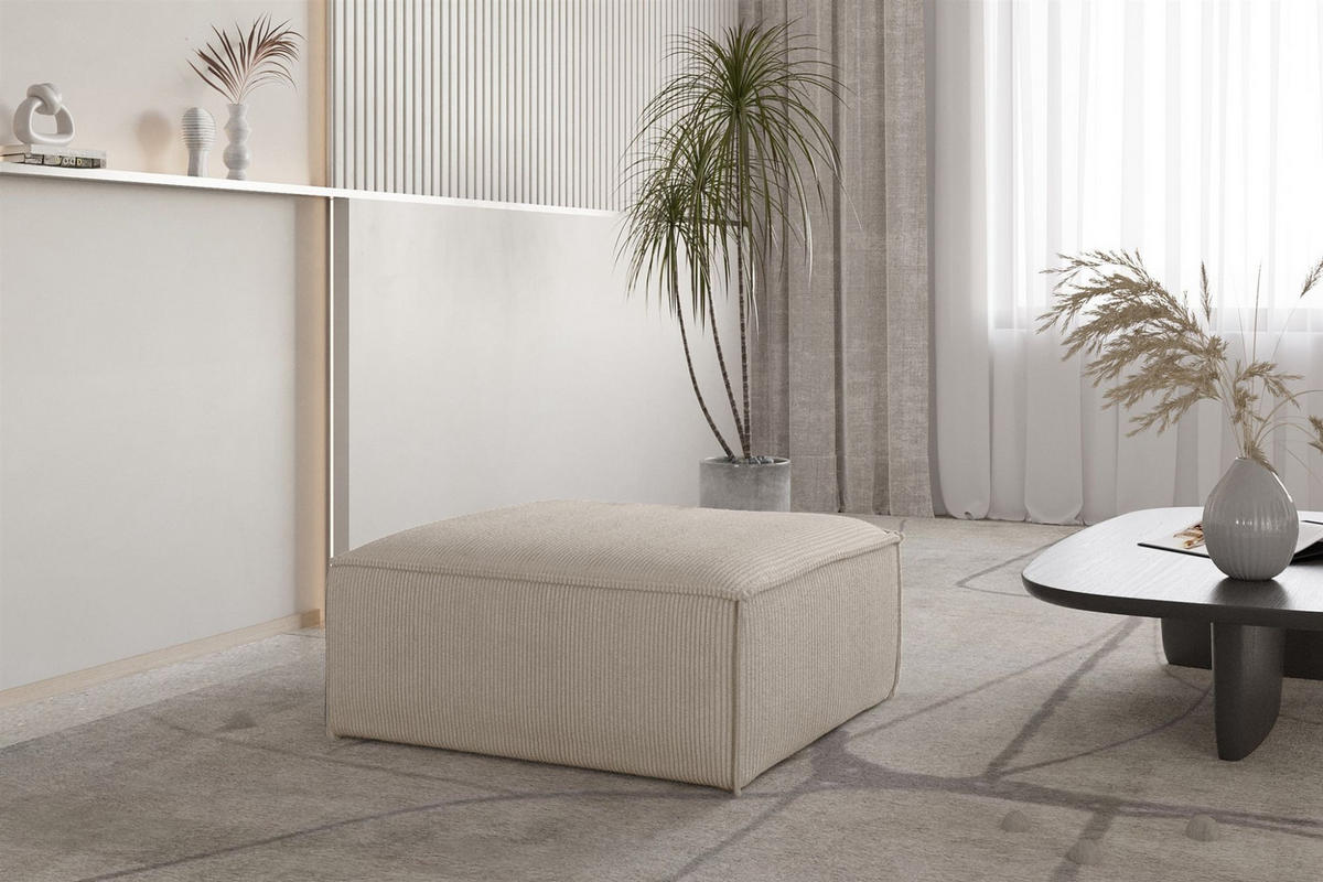 POLSTERHOCKER Celes Premium In Scala - Beige, Holzwerkstoff/Textil (105/40/105cm) - Fun Möbel