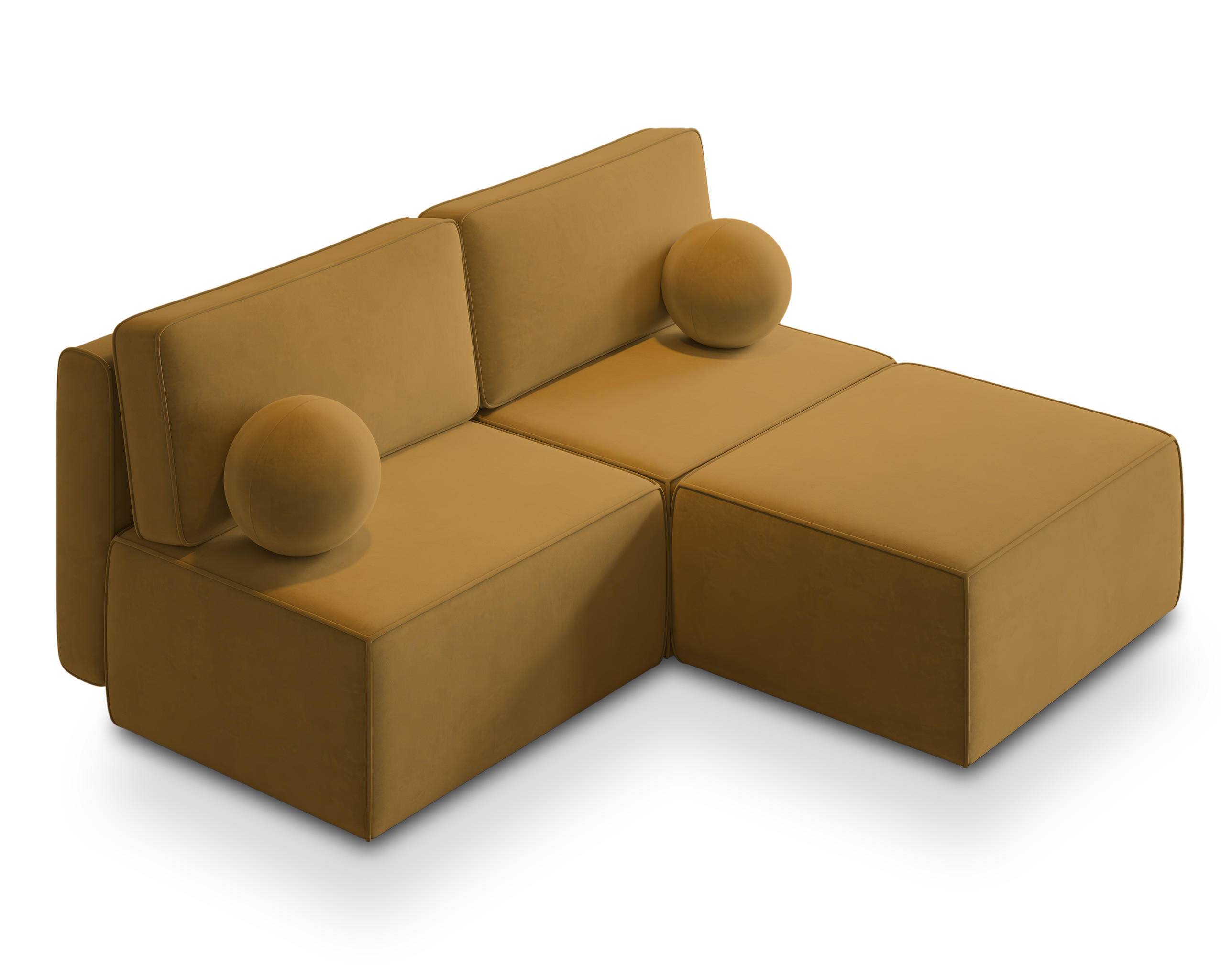 ECKSOFA VARNA M Gelb Velours-Stoff mit Schlaffunktion - Gelb, Holz (196/158cm) - MASSENO