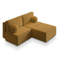 ECKSOFA VARNA M Gelb Velours-Stoff mit Schlaffunktion - Gelb, Holz (196/158cm) - MASSENO