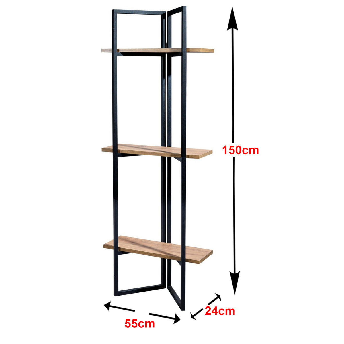 STANDREGAL Bjerringbro - Walnussfarben/Schwarz, Holzwerkstoff/Metall (55/150/24cm) - [en.casa]