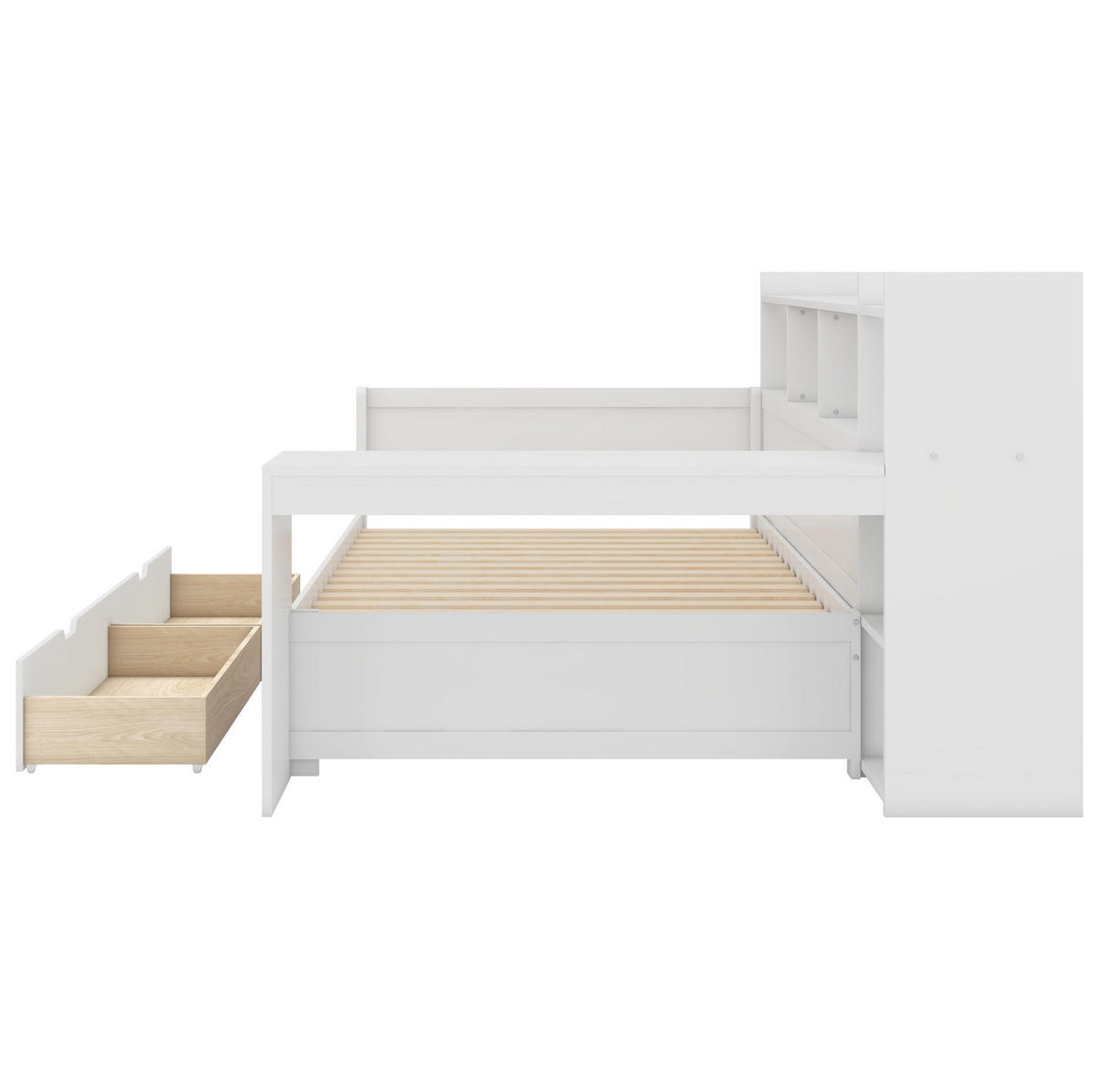 TAGESBETT 90/200 cm mit Schreibtisch, USB-Anschluss, Steckdose und 2 Schubladen, Weiß - Weiß, Holzwerkstoff (90/200cm) - Redom