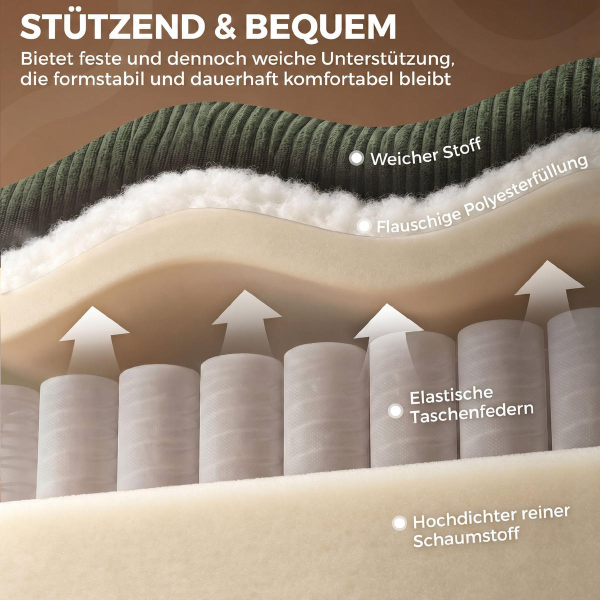 2-SITZER-SOFA Cord 100 Polyester Kautschukholz Grün - Naturfarben/Grün, Holz/Textil (80/82/170cm) - HOMCOM