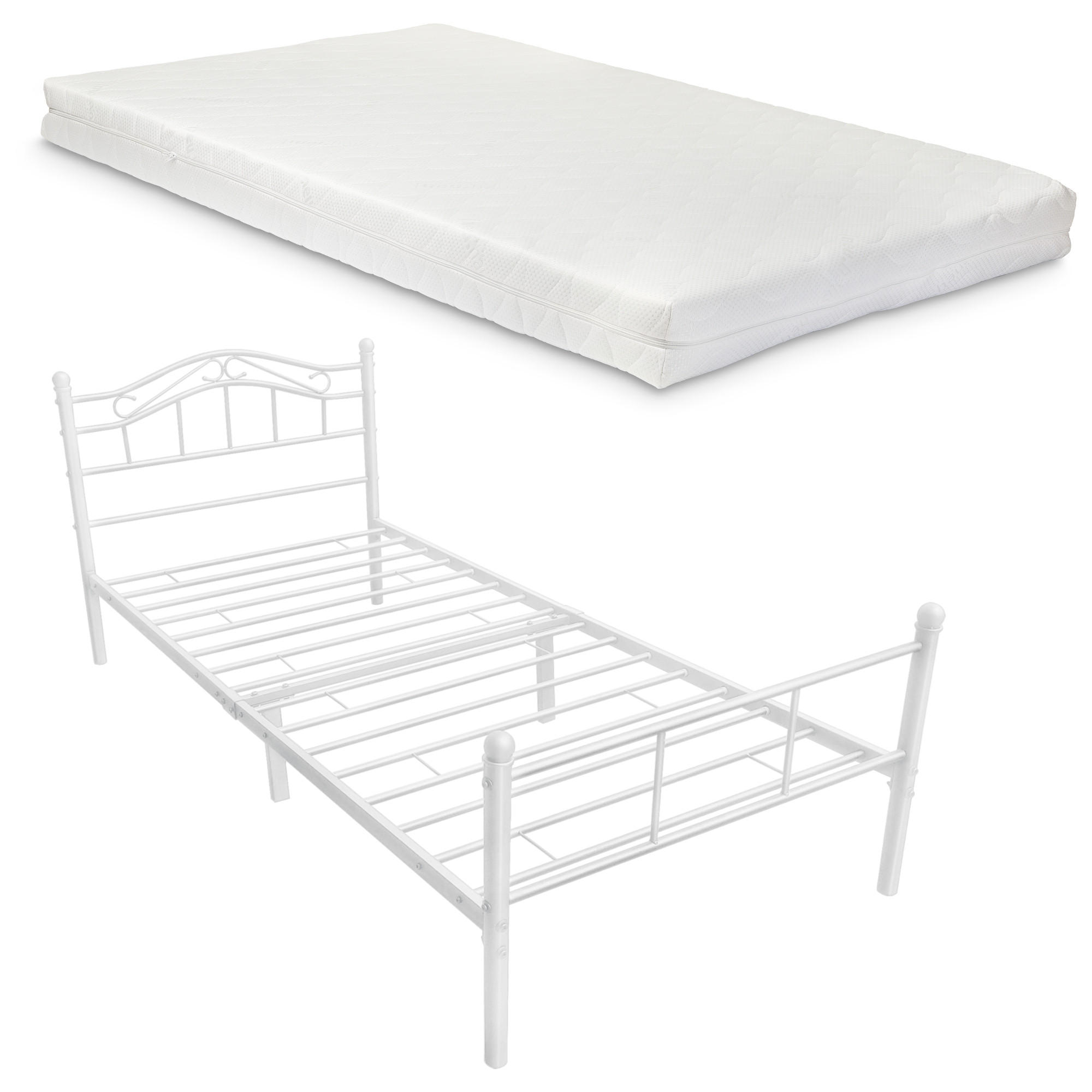 KOVOVÁ POSTEL Florenz s matrací - bílá, kov/textil (120/200cm) - [en.casa]