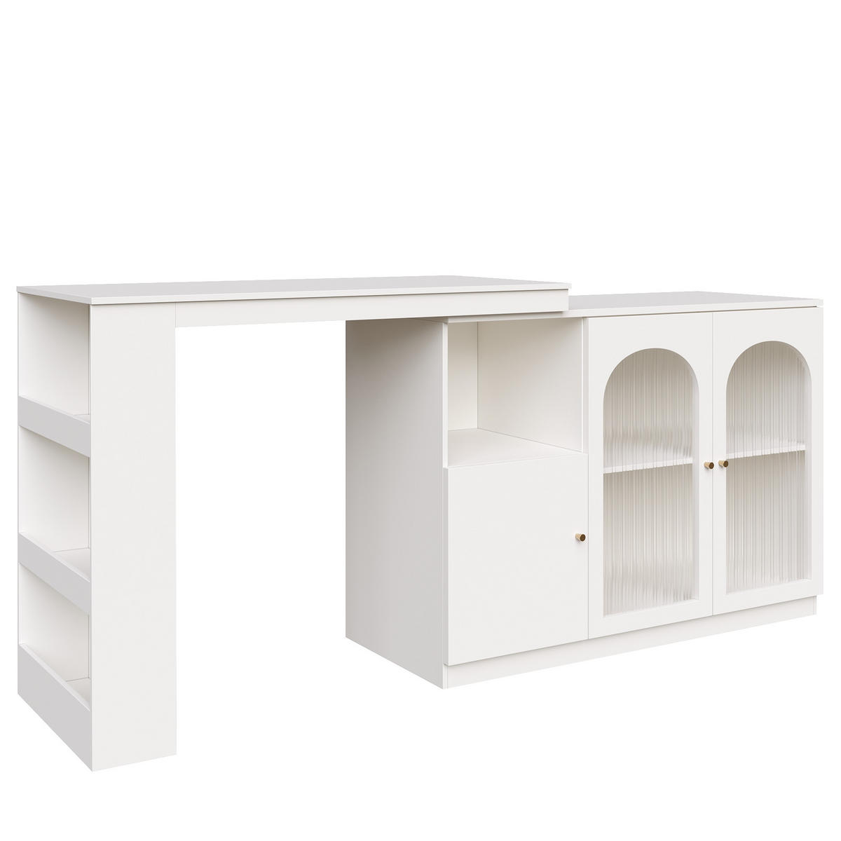 BARTISCH 120/40/97 cm Weiß aus MDF 360° drehbar mit Glastür und Stauraum - Weiß, Holzwerkstoff (120/40/103cm) - OKWISH