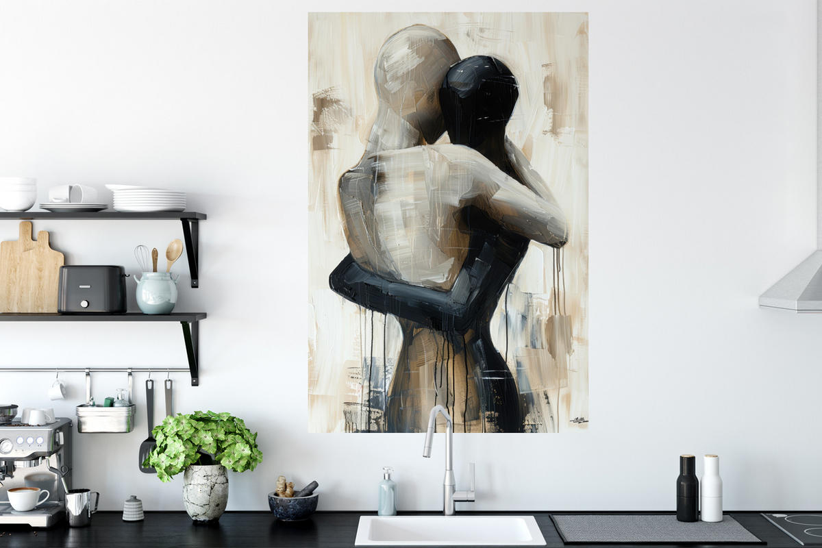 WANDTATTOO Abstrakt - Liebe - Schwarz und weiß - Modern 80x120 cm - Schwarz, Kunststoff (80/120/0.1cm) - MuchoWow