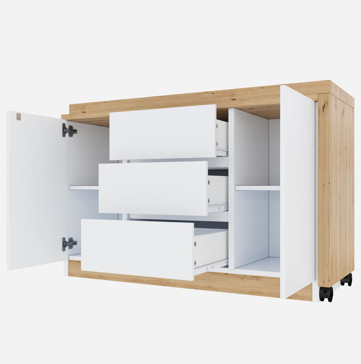 SCHREIBTISCH drehbar & klappbar 120 x 50 cm Weiß/Eiche mit Stauraum - Eichefarben, Holz (120/50/76.5cm) - Meubliv