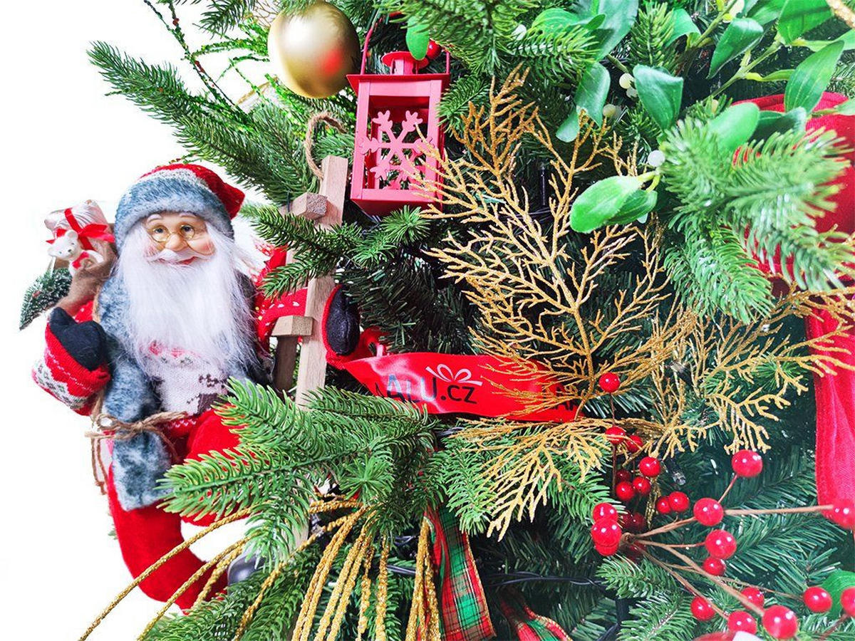 WEIHNACHTSBAUM künstlicher 150 cm, SANTA CLAUS, mit 87-teiligem Weihnachtsbaumschmuck, inkl. Metallständer und Aufbewahrungsbox - Rot/Goldfarben, Kunststoff/Metall (104/150cm) - LAALU