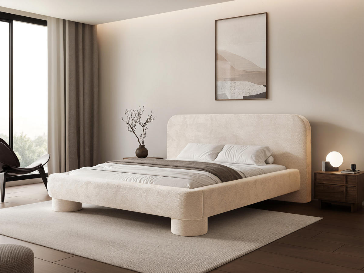 POLSTERBETT Frederico 140x200 cm Beige Chenille – (Doppelbett mit Bettkasten, Lattenrost, rundes Kopfteil) - Beige, Holz/Holzwerkstoff (140/200cm) - Ravio