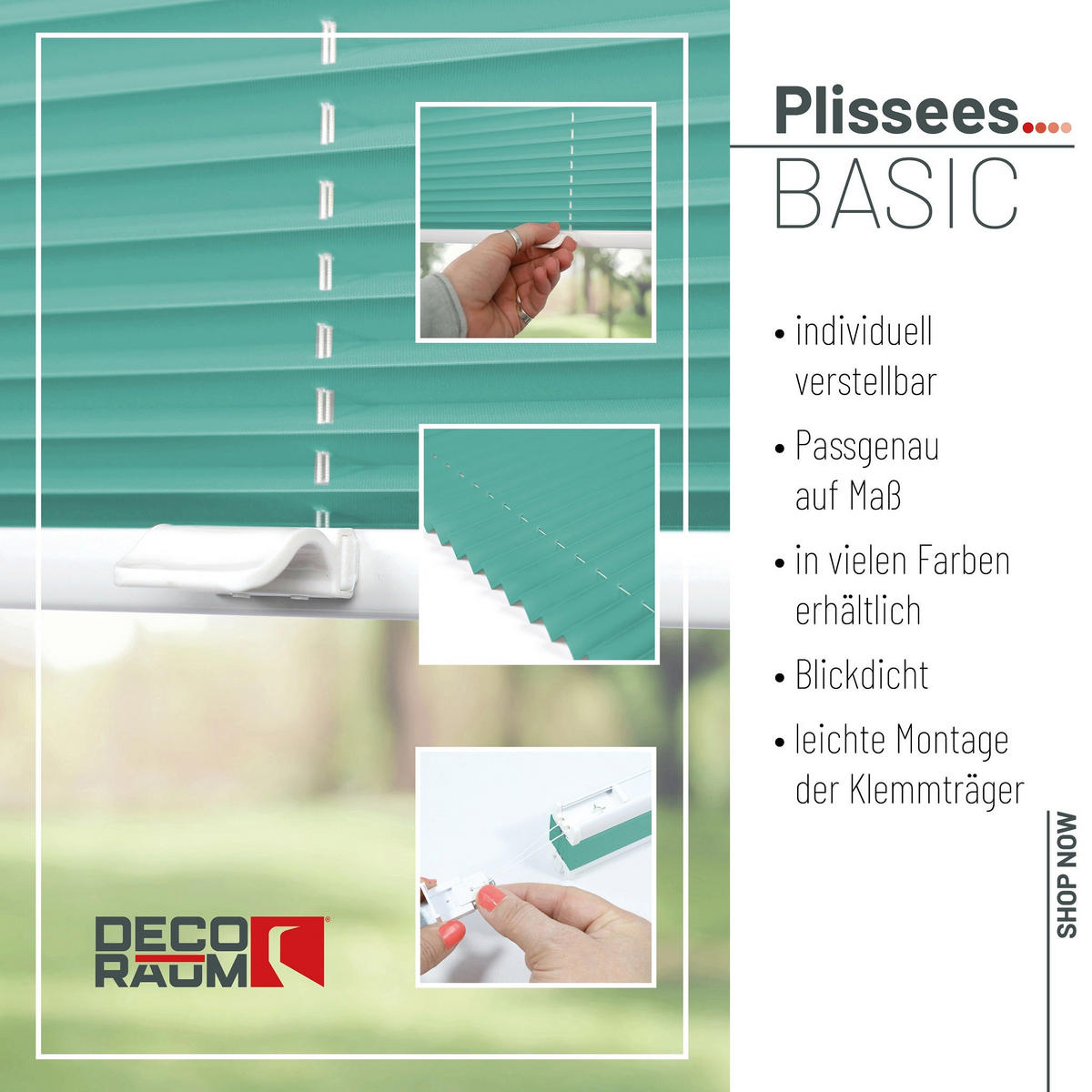 PLISSEE Basic ohne Bohren - Türkis, Textil (70/210cm) - Deco-Raum