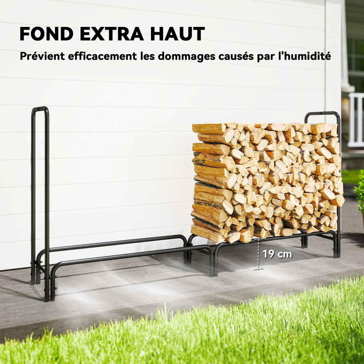 KAMINHOLZREGAL DE-18358 200 cm, 0,6 m³ mit PE-Abdeckung Schwarz - Schwarz, Metall (36/99/200cm) - ComfortXL
