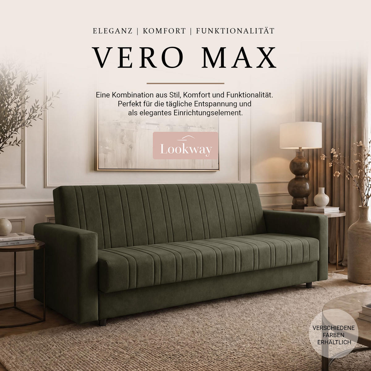 SCHLAFSOFA VERO MAX mit Schlaffunktion Castel 39 - Grün, Textil (191/88/90cm) - Lookway