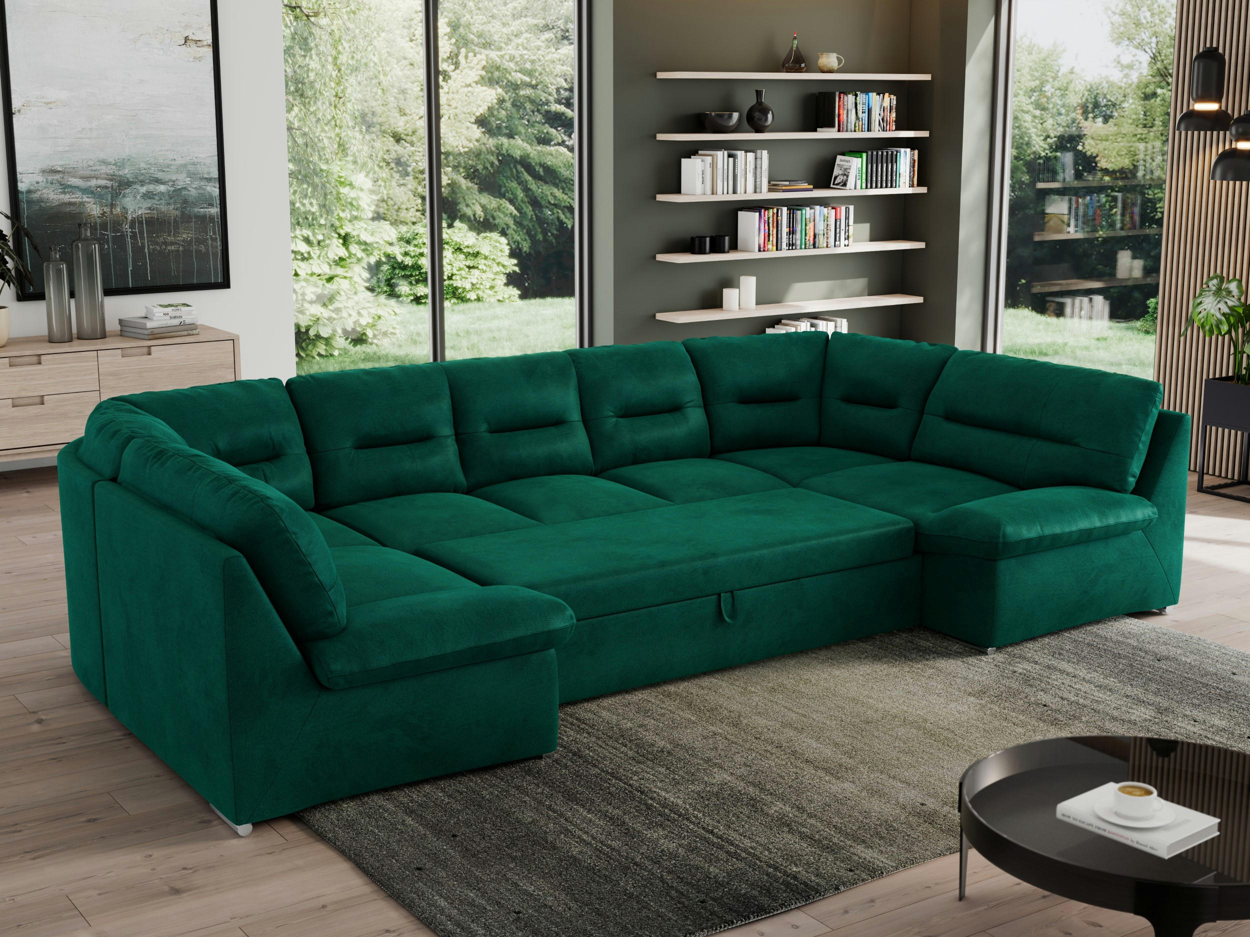 Thumbnail - MKS Wohnlandschaft, Dunkelgrün, Textil, 6-Sitzer, U-Form, 340x93x206 cm, Wohnzimmer, Sofas & Couches, Wohnlandschaften, ...