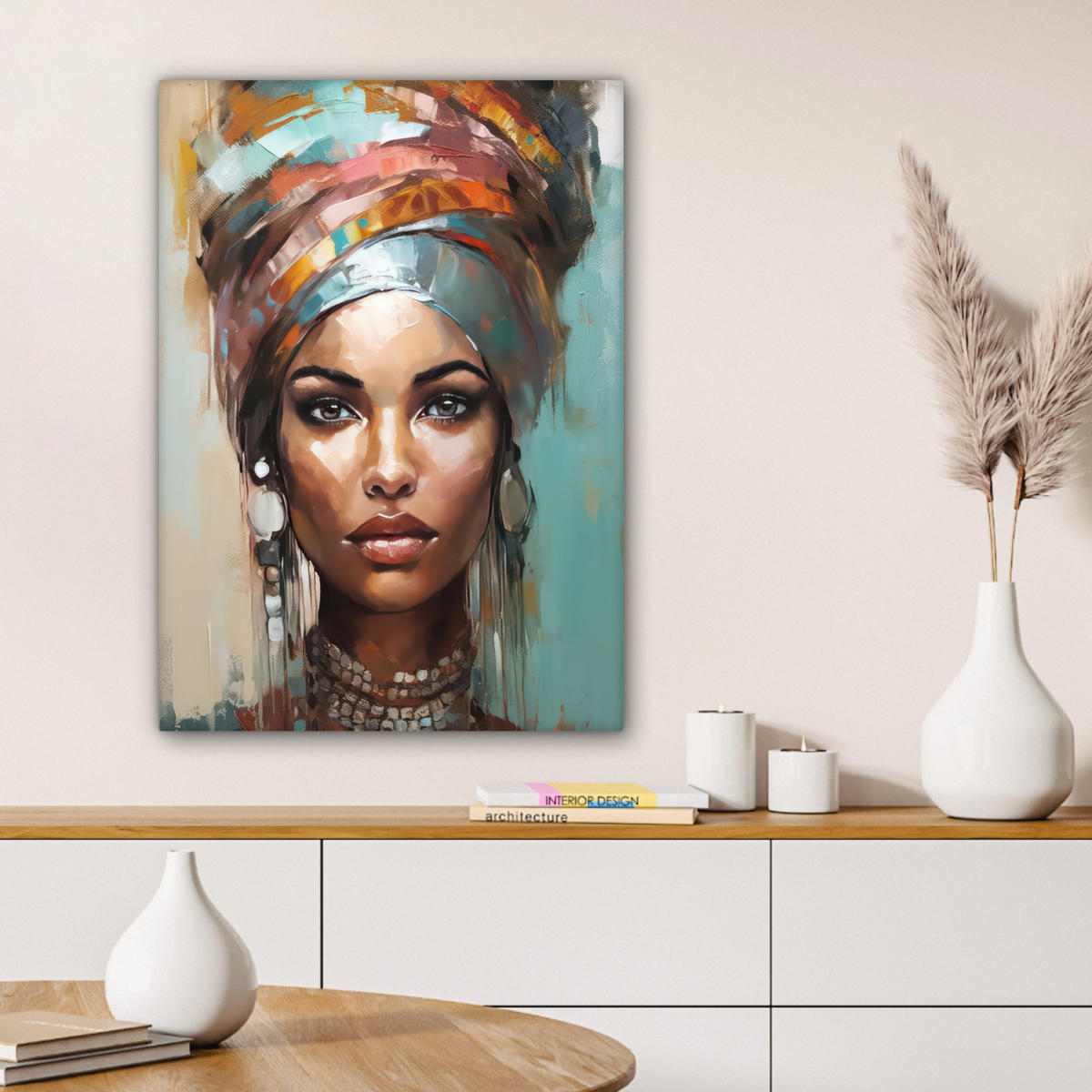 LEINWANDBILD Frau - Kunst - Schmuck - Porträt 60x80 cm - Blaugrau, Textil (60/80cm) - MuchoWow