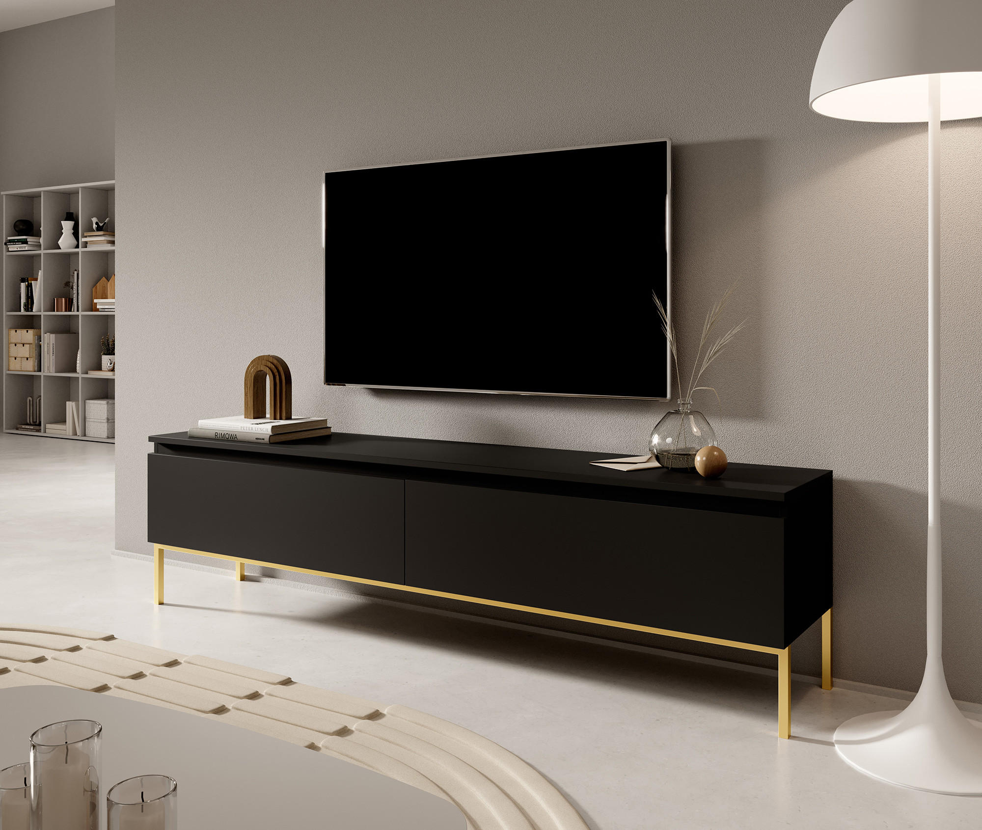 Thumbnail - Selsey Tv-Schrank, Schwarz, Holzwerkstoff, 175x46x32 cm, Wohnzimmer, Wohnwände, Lowboards, Lowboards stehend