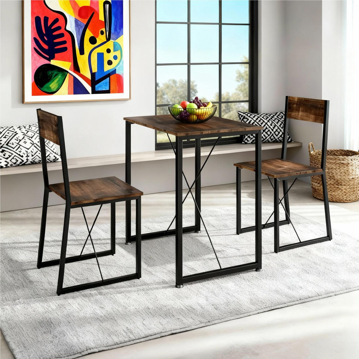 SITZGRUPPE Margate, mit höhenverstellbaren Kunststofffüßen, Industrial Holz dunkel, rustikal - Rostfarben, Holzwerkstoff (80/90/138cm) - tectake