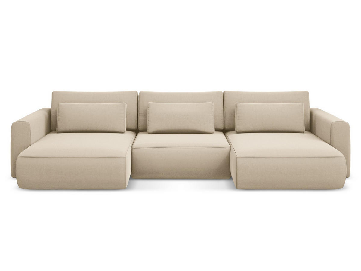 WOHNLANDSCHAFT Samt Stoff Beige - Beige/Creme, Kunststoff/Textil (340/82/149cm) - Makamii