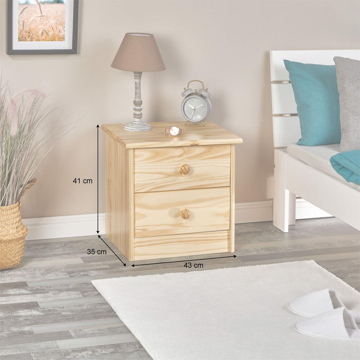 NACHTTISCH RONDO natur - Naturfarben, Holz (43/41/35cm) - IDIMEX