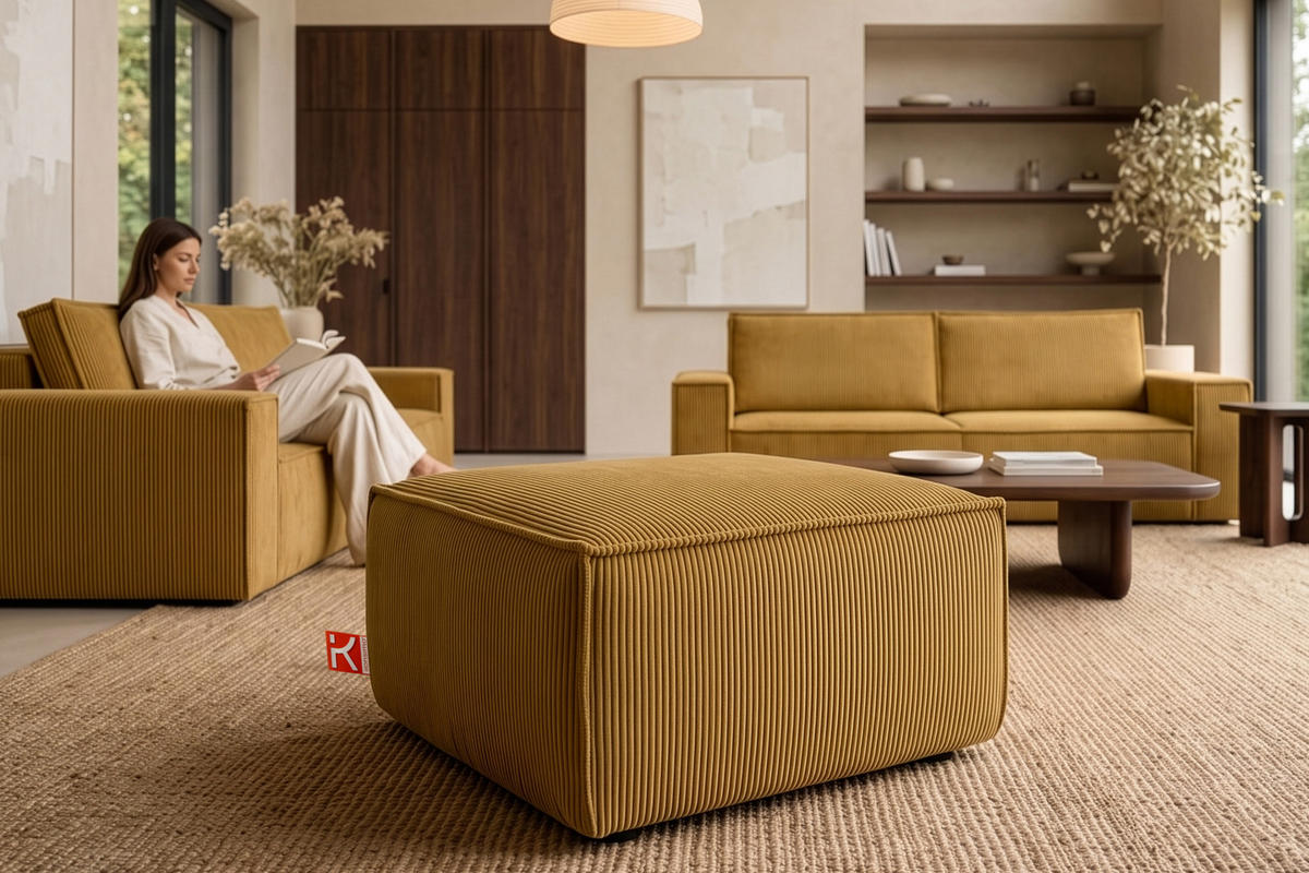 SITZPOUF NAPI gefederte Sitzfläche, gelb - Gelb/Schwarz, Textil (83/45/83cm) - KONSIMO®
