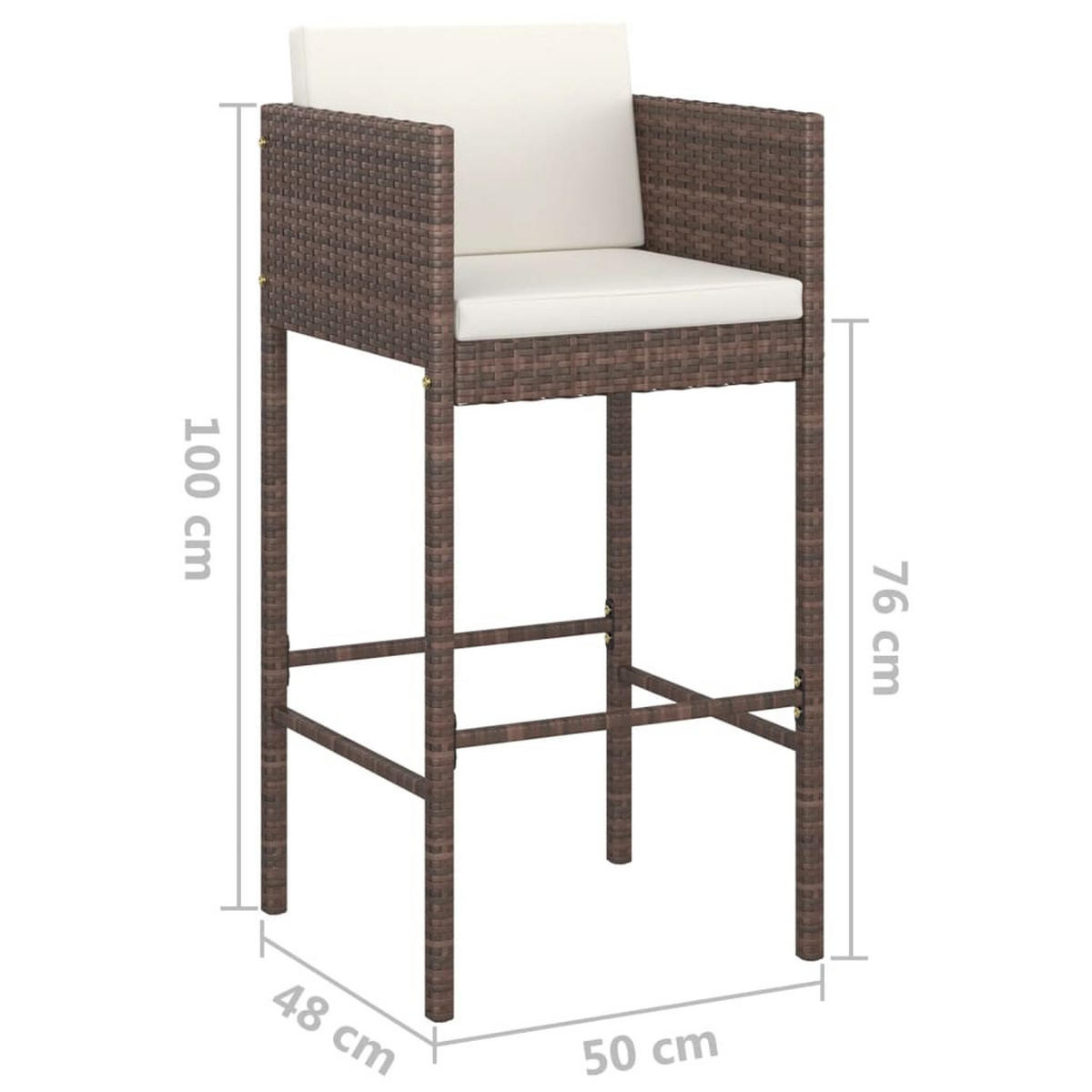 BARHOCKER 2 Stk. Mit Kissen Braun Poly Rattan - Braun, Kunststoff (48/100/50cm) - vidaXL