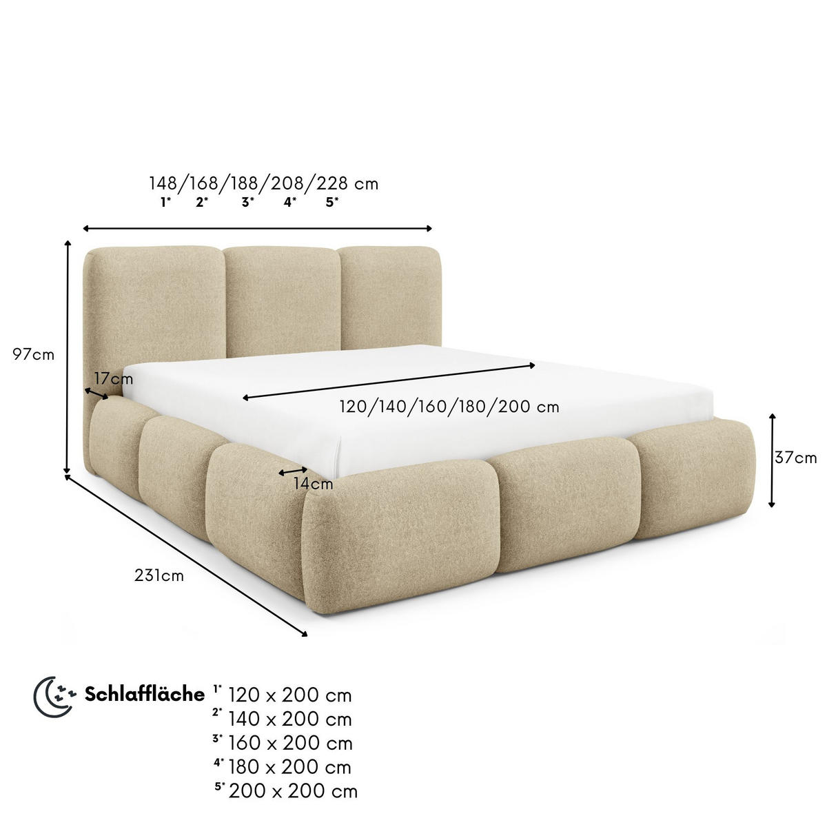 POLSTERBETT BOVA 180x200 cm mit Bettkasten,Lattenrost,Doppelbett,Boxspringbett-Optik-Beige - Beige, Holz (180/200cm) - Furnistar