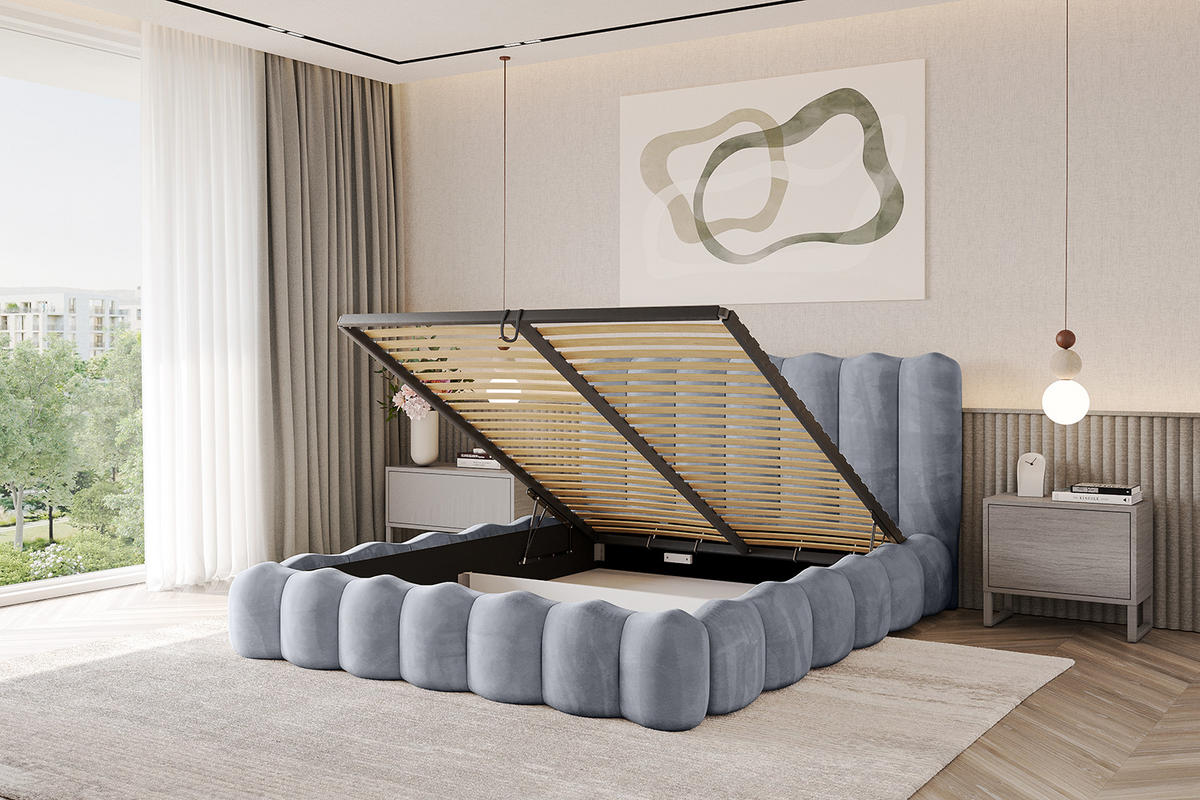 POLSTERBETT mit Bettkasten und Lattenrost, Boxbett ohne Matratze - SORA 120x200 Grau - Grau, Holzwerkstoff/Textil (120/200cm) - ALTDECOR