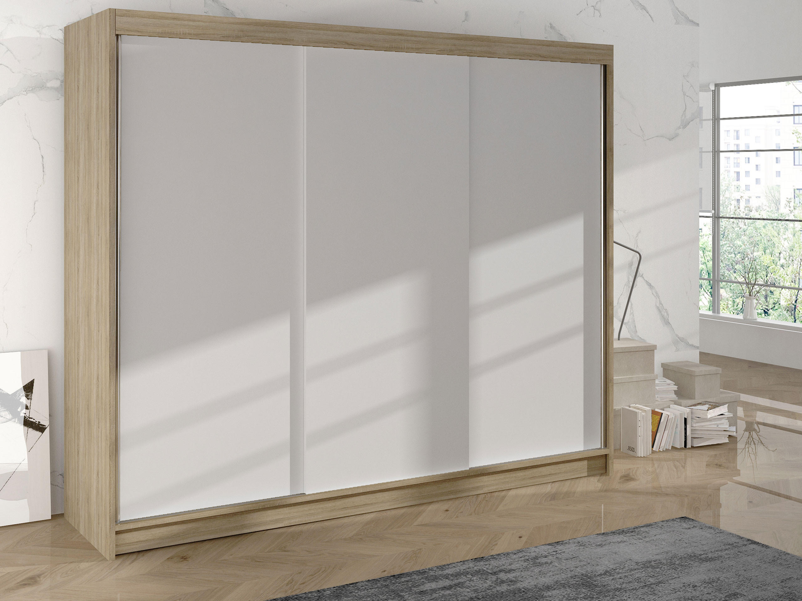 SCHWEBETÜRENSCHRANK Derby II - Naturfarben, Holzwerkstoff/Metall (200/215/58cm) - MIRJAN24