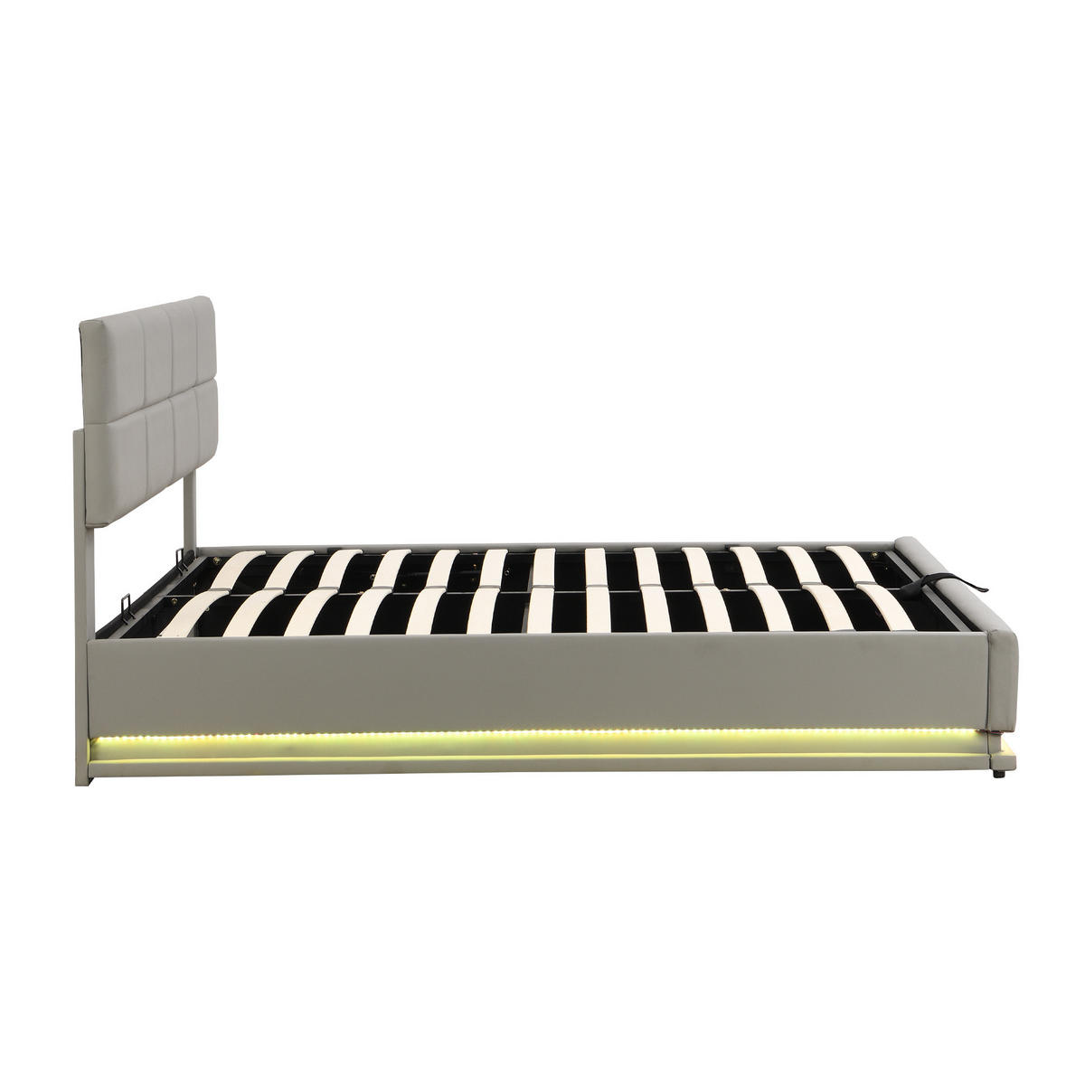 POLSTERBETT 180/200 cm mit LED-Beleuchtung und hydraulischem Bettkasten in Hellgrau - Grau, Kunststoff (180/200cm) - OKWISH