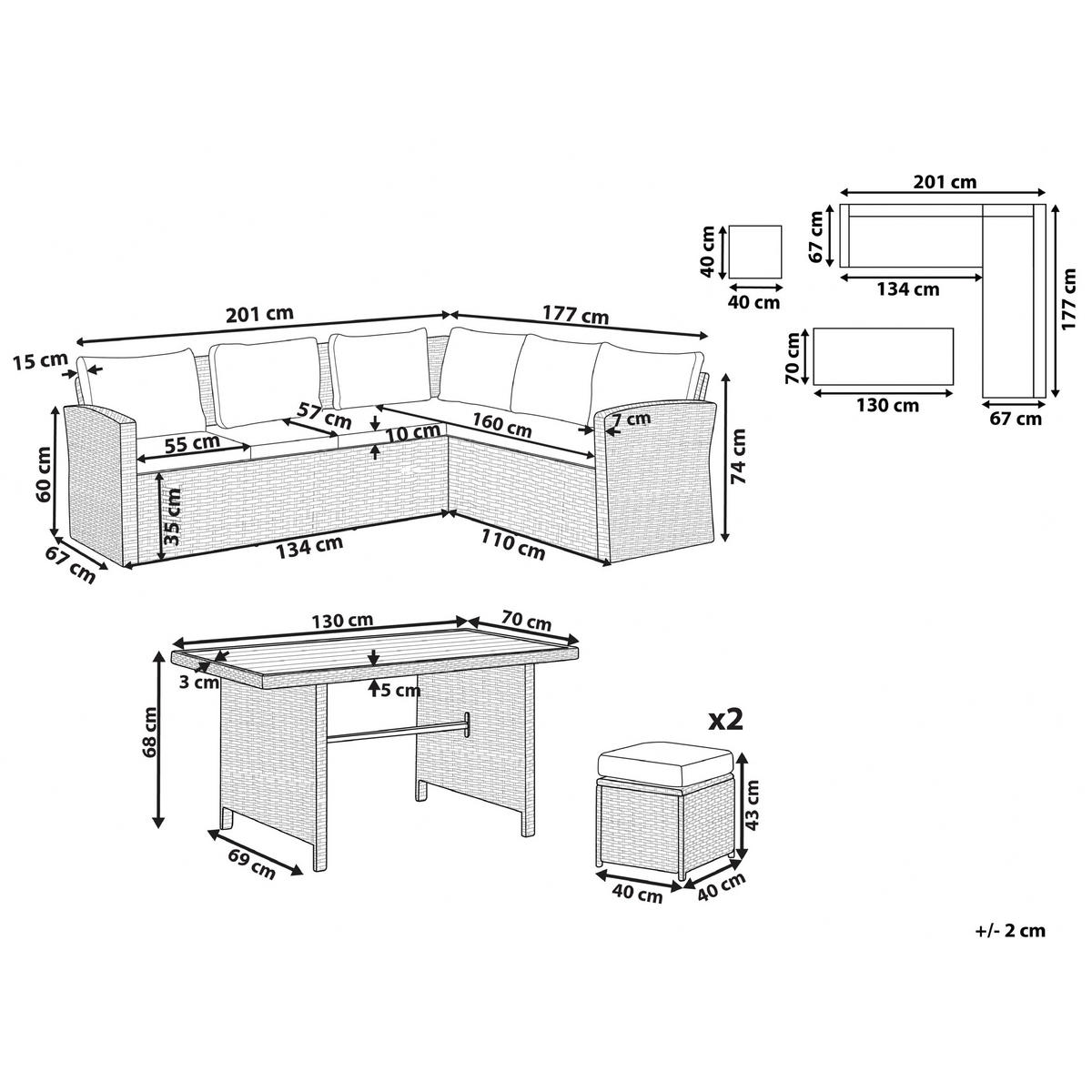 LOUNGE SET 5-Sitzer Rattan Auflagen hellgrau Bardi - Taupe, Kunststoff - Beliani