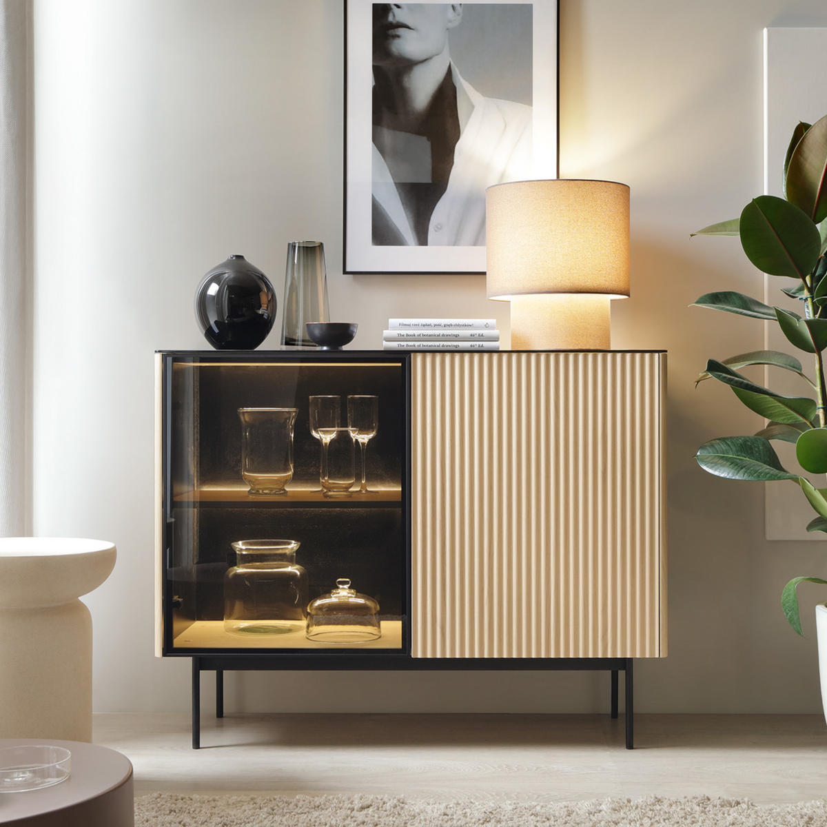 SIDEBOARD OLDEN KOM1 Glasplatte Eiche - Eichefarben, Glas/Holzwerkstoff (107/84/39cm) - Komodee