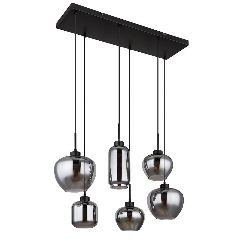 PENDELLEUCHTE Metall Glas Rauchfarbe Schwarz-matt 6-flammig - Grau, Glas (87/43/120cm) - Globo Lighting