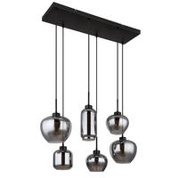 PENDELLEUCHTE Metall Glas Rauchfarbe Schwarz-matt 6-flammig - Grau, Glas (87/43/120cm) - Globo Lighting