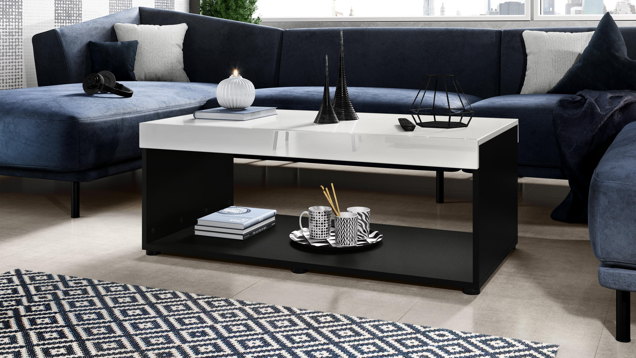 COUCHTISCH Pure Tischplatte und Blenden in Weiß Hochglanz - Weiß Hochglanz, Holzwerkstoff (58/104/40.5cm) - Vladon