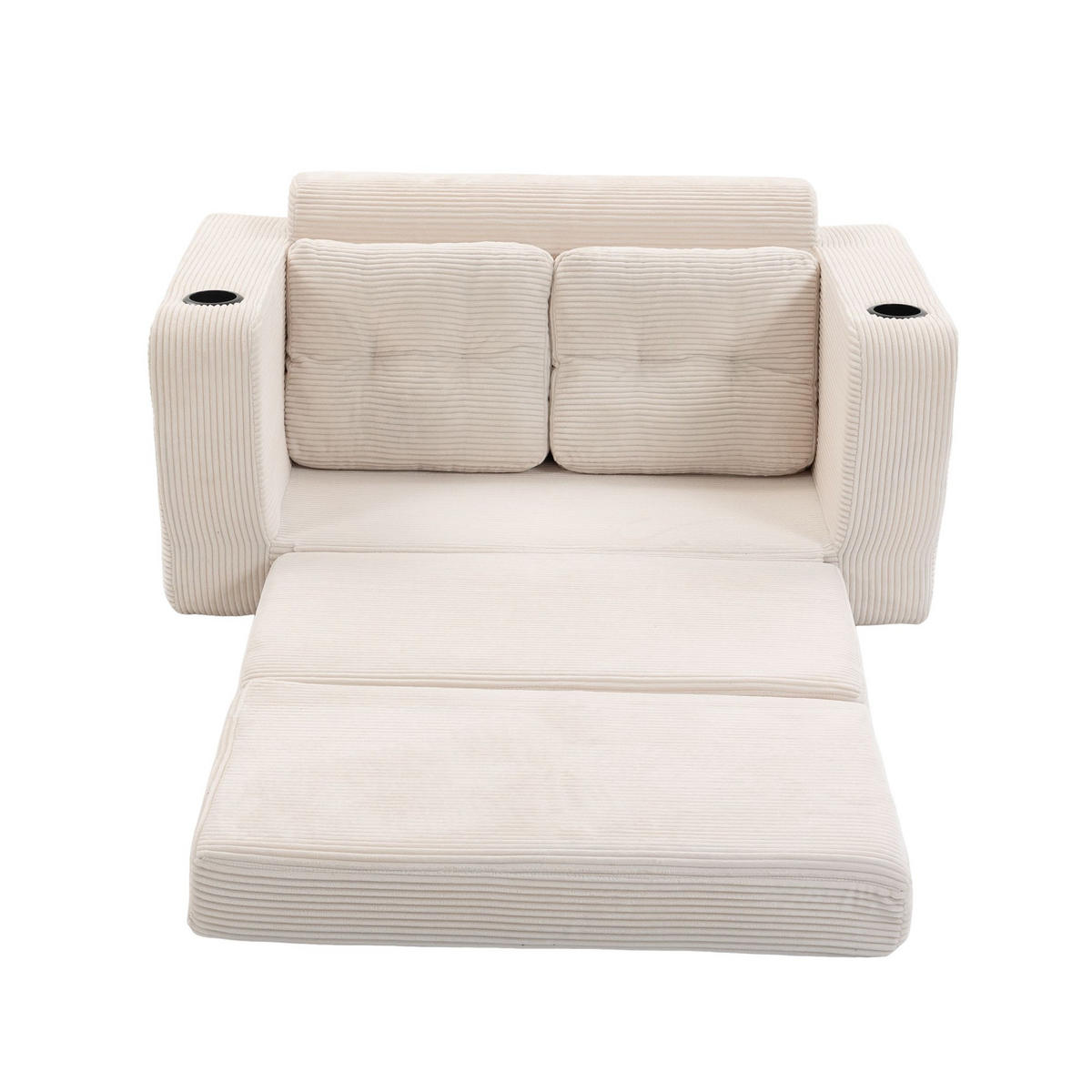 SCHLAFSOFA 2-Sitzer Sofa mit 2 Zierkissen,Lounge Sofa,Polstersofa,Cord,Beige - Beige, Textil (136/82.5/80cm) - LVHOM