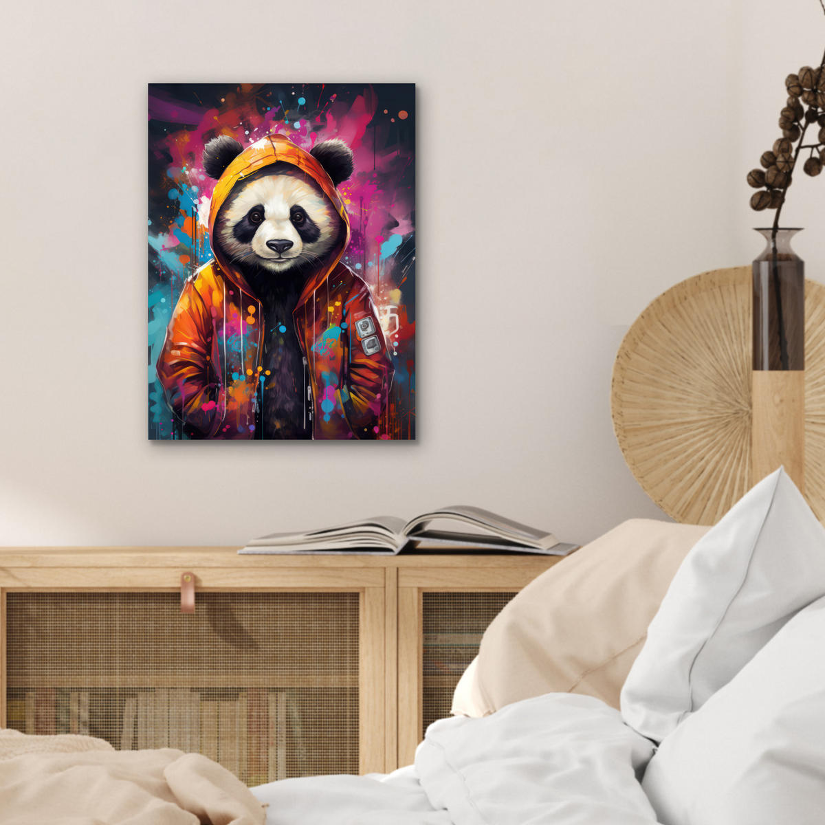 METALLBILD Panda - Jacke - Graffiti - Orange 30x40 cm - Orange, Metall (30/40cm) - MuchoWow