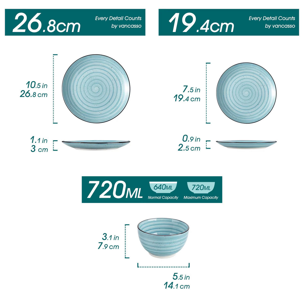 KOMBISERVICE 12-teilig, Blau, Teller- und Schüsselset für 4 Personen - Blau, Keramik (26.8/3/26.8cm) - Kaket