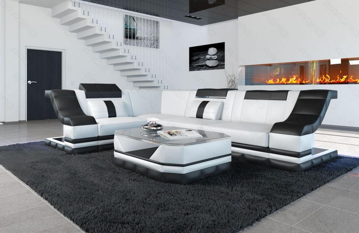 COUCH Bianchi Weiß Schwarz Ledermix - Weiß, Textil (271/196cm)