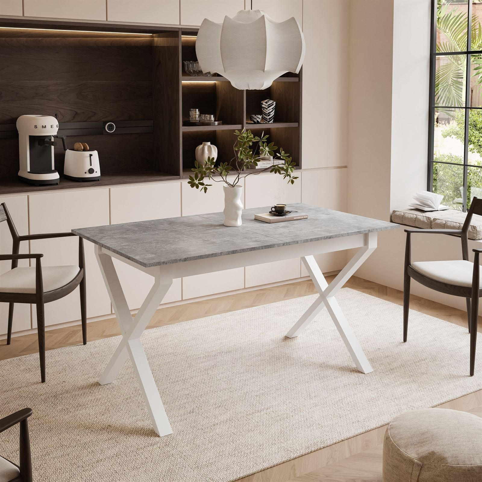 ESSTISCH ARTON II ausziehbarer Tisch 140-195 cm für 6-8 Personen - Weiß/Grau, Holzwerkstoff/Metall (140/80/77cm) - Lookway