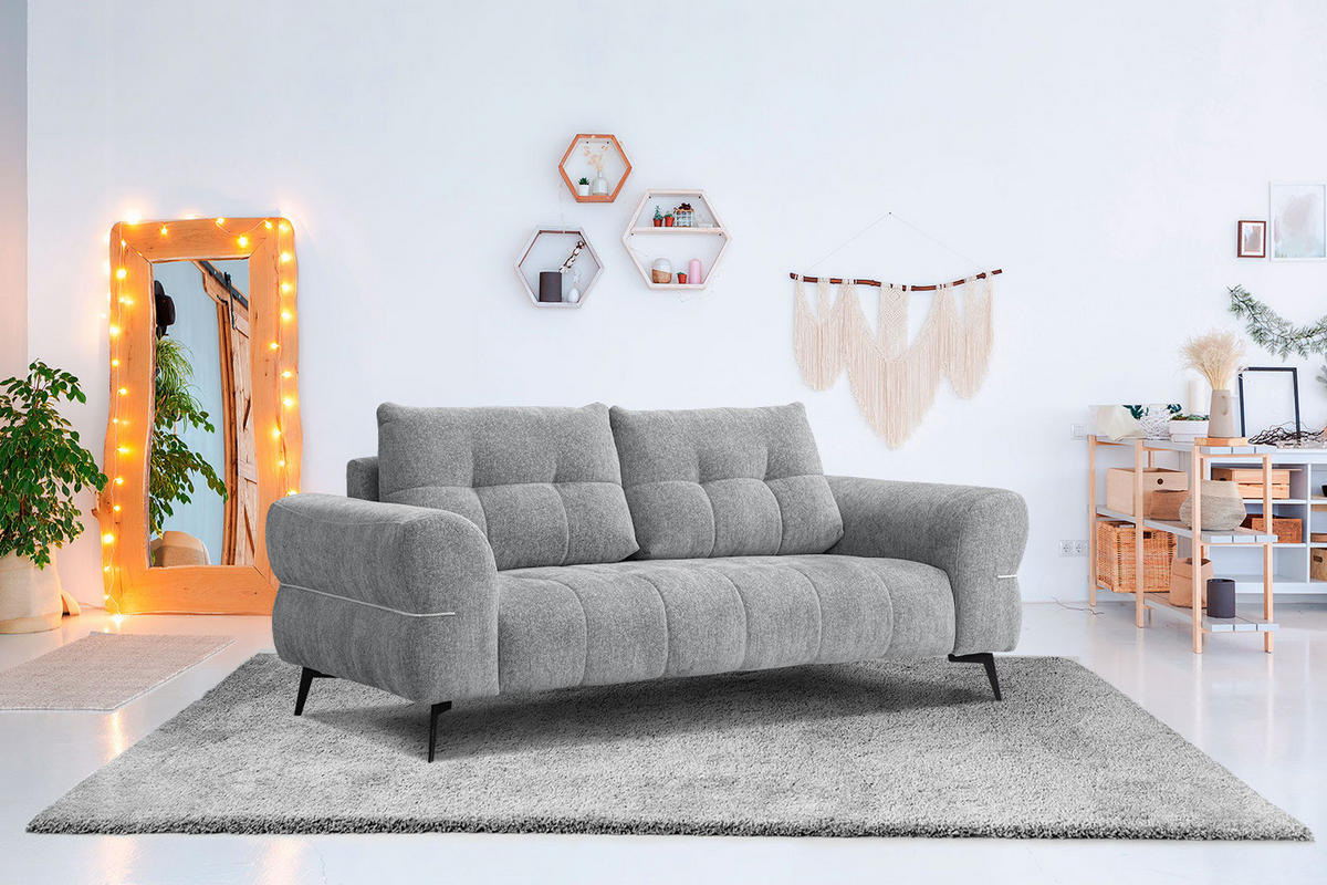 SOFA SALVINI 3-Sitzer, grau - Schwarz/Grau, Holzwerkstoff/Textil (176/88/99cm) - Courtois Laville