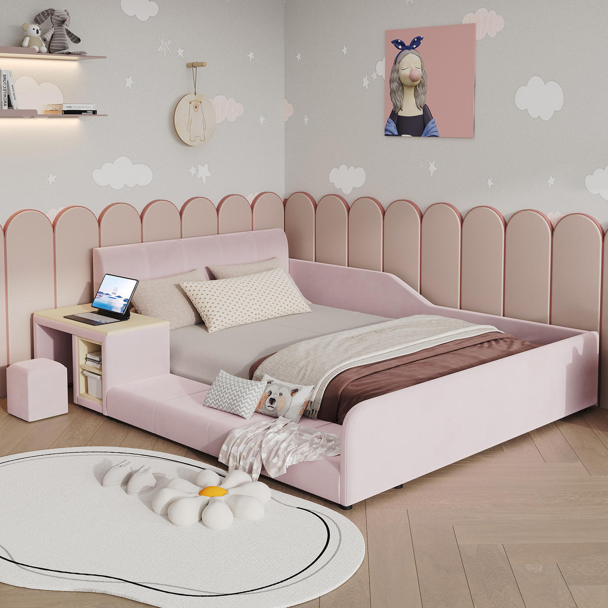 POLSTERBETT 140/200 cm DE-32731 mit Schreibtisch und Hocker Pink - Pink, Metall (140/200cm) - ComfortXL