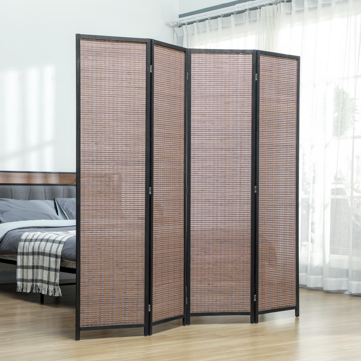 PARAVENT DE-14273 4-teilig, klappbar 180x180 cm Braun - Braun, Naturmaterialien (180/180/1.7cm) - ComfortXL