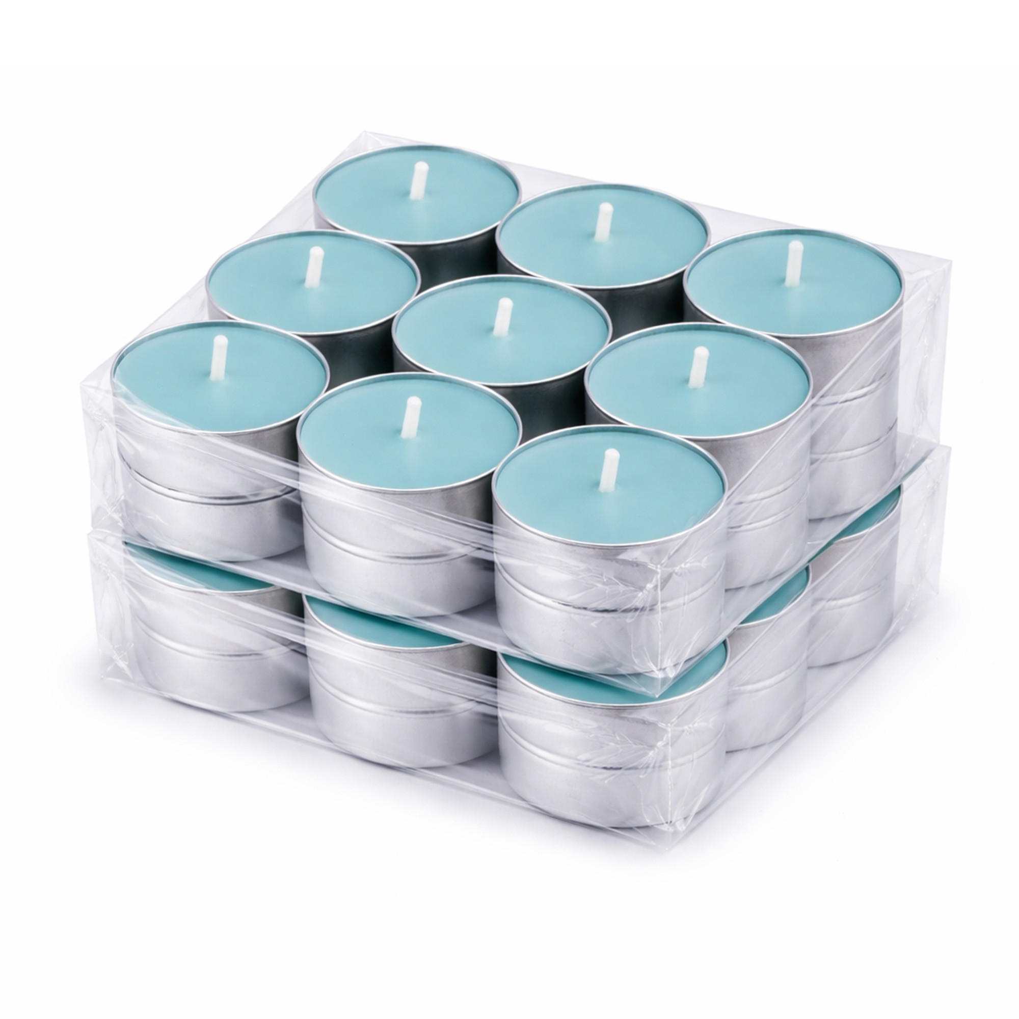 TEELICHT mit Duft - Ozean - 36er Pack - Türkis, Naturmaterialien (4/1.5/4cm) - HS Candle