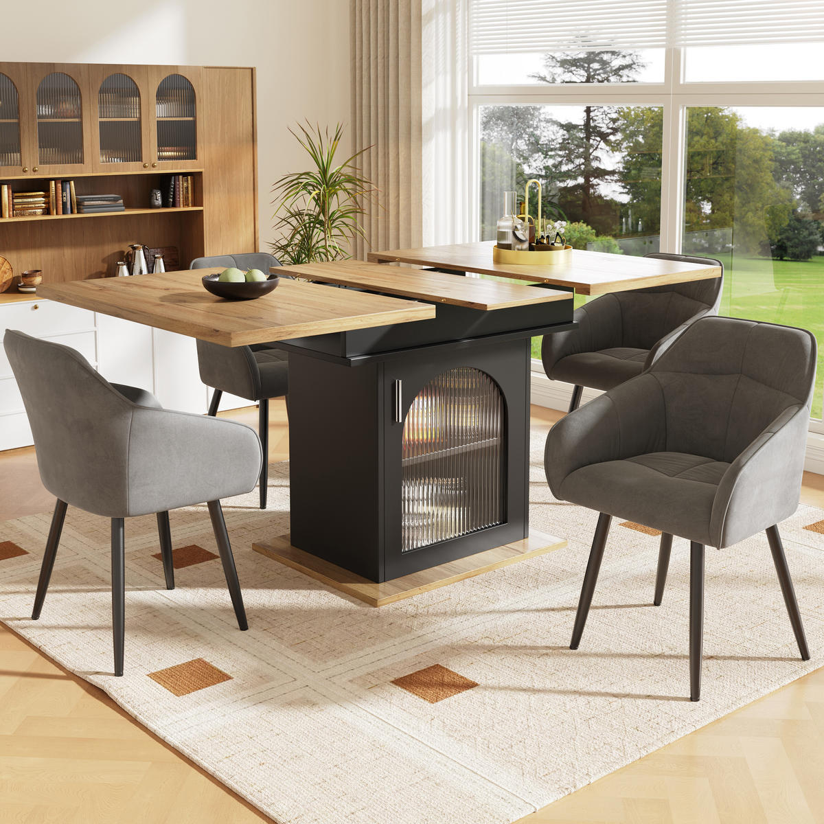 ESSTISCH in Schwarz und Holzoptik 110-140/70/76 cm - Schwarz, Glas/Holzwerkstoff (140/70/76cm) - Urban Meuble