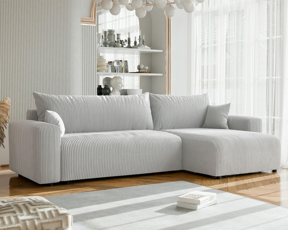 ECKSOFA Luna Max Mit Schlaffunktion - Hellgrau, Holzwerkstoff/Textil (145/278cm) - Fun Möbel