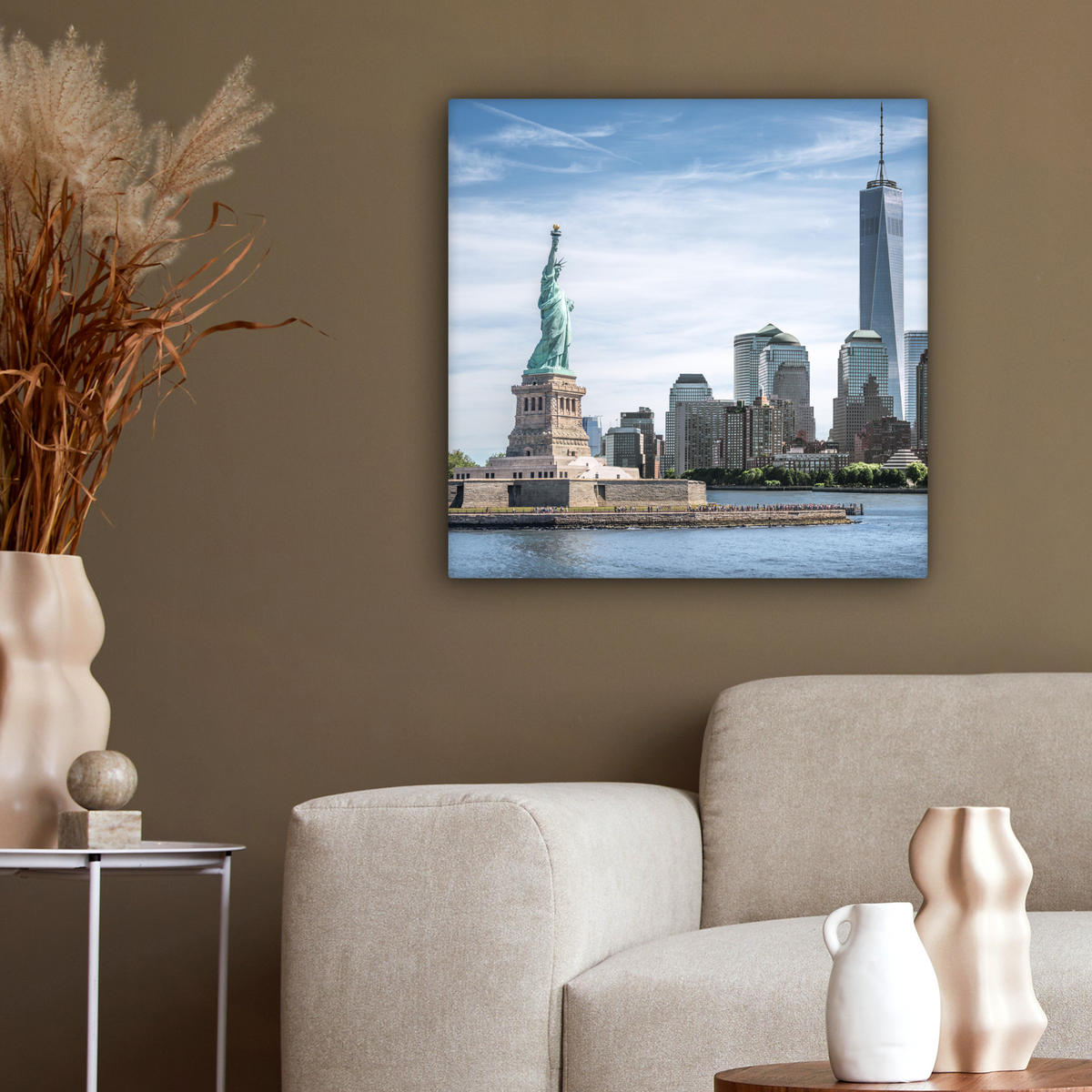 LEINWANDBILD New York - Freiheitsstatue - Wasser 50x50 cm - Hellblau, Textil (50/50cm) - MuchoWow