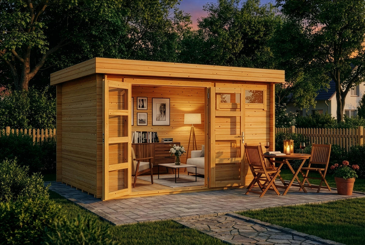 GARTENHAUS Komplettset - Leandro - Pinienfarben, Holz (394/217/268cm) - Alpholz