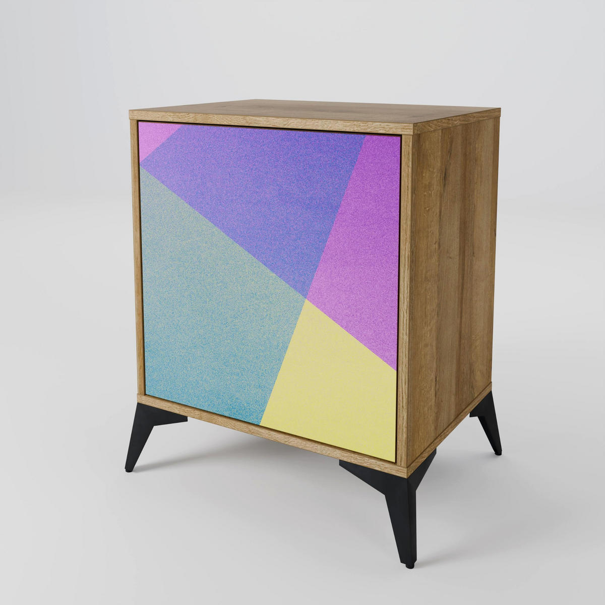 SIDEBOARD BRIGHT GEOMETRY, Eichefarben, 57,5x42x72,5 cm, Schwarze Metallfüße - Eichefarben/Multicolor, Holzwerkstoff/Metall (57.5/72.5/42cm) - SpaceRebels